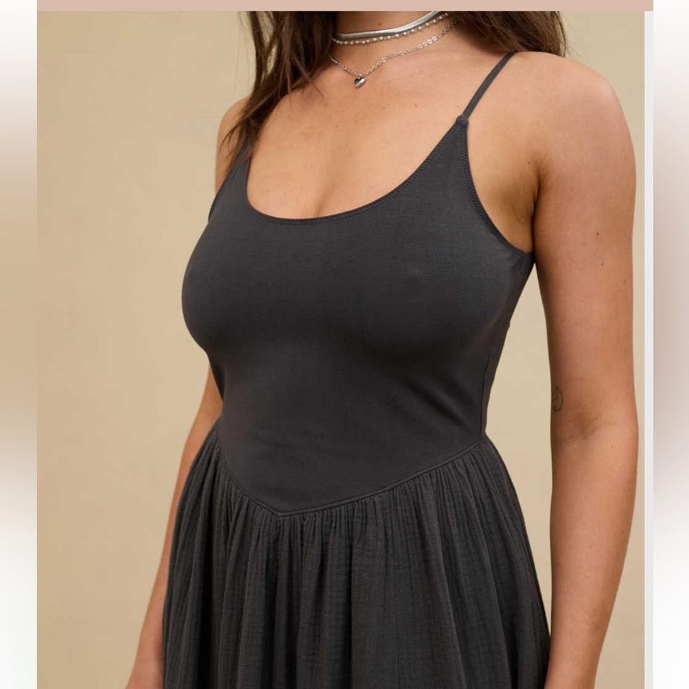 Aerie Gray Casual Sleeveless Midi Sundress